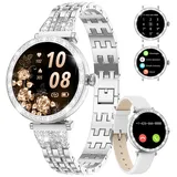 LIGE Smartwatch Damen 1.19" AMOLED Smartwatch mit Herzfrequenz, Fitnesstracker Damen 100+Sportmodi IP68 SpO2 Menstruationszyklus Diamond Smart Watch für iOS Android (Silber)