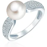 VALERO PEARLS Ring aus Sterling Silber mit Zirkonia Süßwasser-Zuchtperle in silber | Gr.: 62