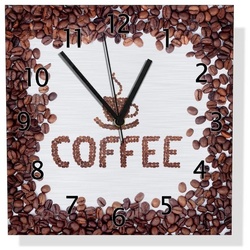 Wallario Wanduhr Kaffee Schrift aus Kaffeebohnen (Aluverbunduhr) weiß