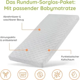 Kids Collective Babybett Kinderbett Gitterbett 60x120 höhenverstellbar & herausnehmbare Sprossen, | weiss sehr stabil Europe - weiß