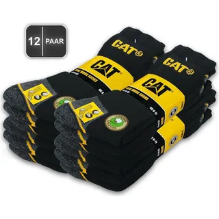 12 Paar CAT® CATERPILLAR REAL WORK SOCKS Damen Herren Arbeitssocken Business Socken Strümpfe Farbe Schwarz Größe 43-46 - Schwarz - 43-46