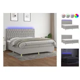 vidaXL Boxspringbett mit Matratze & LED Hellgrau 200x200 cm Stoff