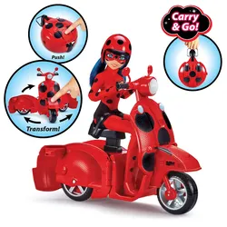 Bandai - Miraculous Ladybud Lucky Charm Puppe mit Switch `n go Scooter