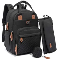 Dikaslon Wickeltasche Rucksack Großer Wickelrucksack mit viel Stauraum, Wickeltasche groß mit Schnullerhalter, Wickelauflage & Kinderwagengurten – für Mama & Papa (Schwarz,