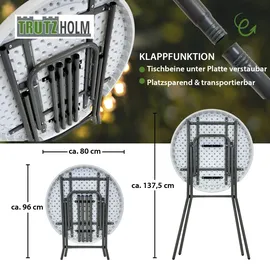 Baumarktplus Stehtisch klappbar Ø 80 cm Tischplatte Höhe 110 cm Stahlgestell Partytisch Bistrotisch in weiß