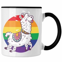 Trendation Tasse Trendation – Regenbogen Tasse Geschenk LGBT Schwule Lesben Transgender Grafik Pride Tolles Llama schwarz