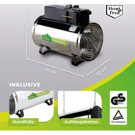 Bio Green Elektro-Gewächshausheizung Phoenix mit 3 Heizstufen bis 2.800 Watt | Thermostat | 460 m3/h Luftumwälzung | Umluft-Modus | spritzwassergeschützt