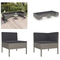 vidaXL 11 tlg. Garten Lounge Set mit Auflagen Poly Rattan Grau - Garten-Sofagarnitur - Garten-Sofagarnituren - Gartensofa-Set - Gartensofa-Sets - Grau