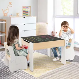 Costway Kindersitzgruppe 4-in-1 2 Stühle 90 x 60 x 50 cm Holz weiß grau