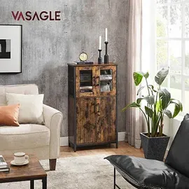 VASAGLE Industriestil 30 x 60 x 108 cm Vintagebraun/Schwarz Glas/Metall/Spanplatte