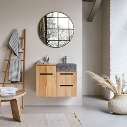 Badmöbel mit Waschbeckenschrank und integriertem Waschbecken 83 cm Teak