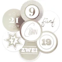 Frau WUNDERVoll® 24 Adventskalenderzahlen XL Aufkleber silber, Durchmesser 6 cm / Sticker, Weihnachten, Adventskalender, DIY Kalender
