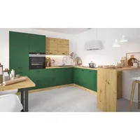 Feldmann-Wohnen Winkelküche, Grün, Braun, Metall, L-Form,Rechteckig, 300x207x185 cm, Küchen, Eckküchen, Eckküchen ohne Geräte