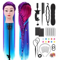 Yofuly 29 Zoll Trainingsköpfe für Friseure Übungskopf, 100% Kunstfaser Kosmetik-Mannequin-Puppenkopf mit Tischklemme und DIY-Haarzopf-Set