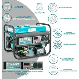 Könner & Söhnen KS 3000E Stromerzeuger Generator Benzin Notstromaggregat 3000 Watt mit E-Start