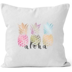 Autiga Dekokissen Kissenbezug Aloha Ananans Pineapple Kissenhülle Dekokissen 40×40 Baumwolle Autiga® weiß