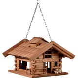 dobar dobar® Green Label 98732FSCe Design Vogelfutterhaus St. Moritz hängend - Vogelhaus Hüttendesign - Vogelvilla Massivholz - Vogelfutterstation inklusive Kette zum Hängen - 37 x 37 x 26 cm - Braun