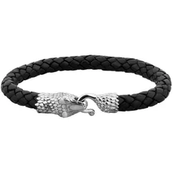 KUZZOI Herren Leder Schlange Geflochten Massiv 925 Silber 23 