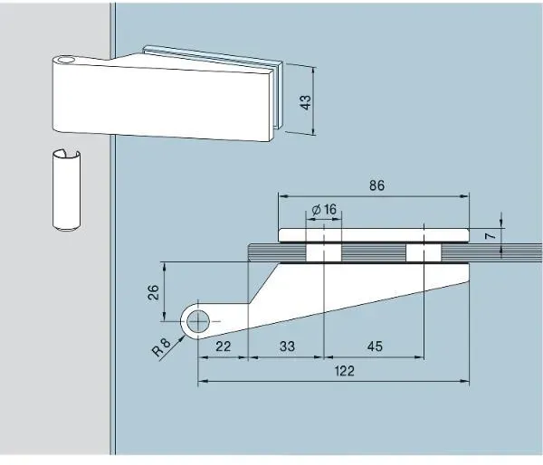 DORMA-Glas DORMA-Glas Bandoberteil mit Hülse Studio Classic 10.021, Edelstahl-Ef...
