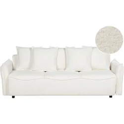 Schlafsofa KRAMA Bouclé Weiß mit Stauraum 3-Sitzer