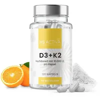 HS ACTIVA Vitamin D3 K2 Hochdosiert - Vitamin D3 10000 IE für 1200 Tage - D3 K2 Kapseln Hochdosiert aus Deutschland - Vitamin D K2 Vegan ohne Zusätze - K2 D3 - Vitamin D Hochdosiert - 120 Kapseln