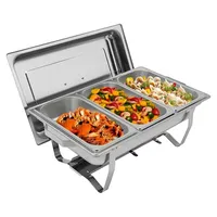 Chafing Dish 5L mit 3 Fächern, Rechteckiger Speisewärmer aus rostfreiem Eisen, Silber für Buffet und Catering