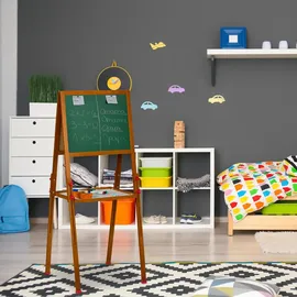 Relaxdays Kinderstandtafel, magnetische Spieltafel, höhenverstellbar, 102-135x55x52 cm, Whiteboard & Kreidetafel, braun