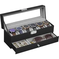 Songmics Uhrenbox, mit 2 Ebenen, PU-Bezug und Innenfutter in Grau