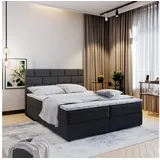 Masseno Boxbett KERLO 180x200 cm mit Bonell Matratze und Topper, Doppelbett, Polsterbett mit Kopfteil, Boxspringbett schwarz 180 cm x 207 cm