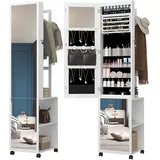 Hzuaneri Schmuckschrank mit Kleiderständer, weiß und Schwarz