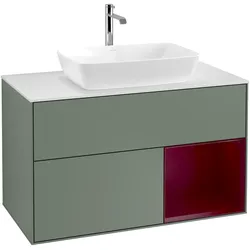 Villeroy & Boch Waschtischunterschrank „Finion“ für Schrankwaschtisch 1000 × 603 × 501 mm Olive Matt Lacquer, für Becken mittig, mit Hahnlochbohrung