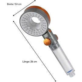 EasyMaxx Duschkopf Water-Control Bis zu 65% Wassersparen Spar Stopp Funktion 3 Strahl Modi Regendusche Turbo Brause optimaler Wasserdruck Bad [Silber]