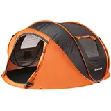 EchoSmile Pop up Zelt 4-6 Personen, Wurfzelt Wasserdicht mit 2 Belüftungsfenstern, Familienzelt & Campingzelt für Picknick, Wandern und Outdoor Aktivitäten, Schwarz & Orange