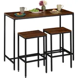 Relaxdays Bartisch Set, mit Hockern, Esstisch HBT: 90 x 120 x 50 cm, 2 Personen, Industrial, braun/schwarz