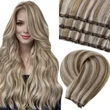 LaaVoo Tressen Echthaar Extensions Blond Highlighted Microbead Echthaar Tressen Extensions 50g EZ Weft Extensions Echthaar #P8/60 Hellbraun Highlighted Platinblond 45cm