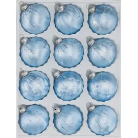 Navidacio 12 tlg. Glas-Weihnachtskugeln Set in Ice Blau Silber Regen - Blau