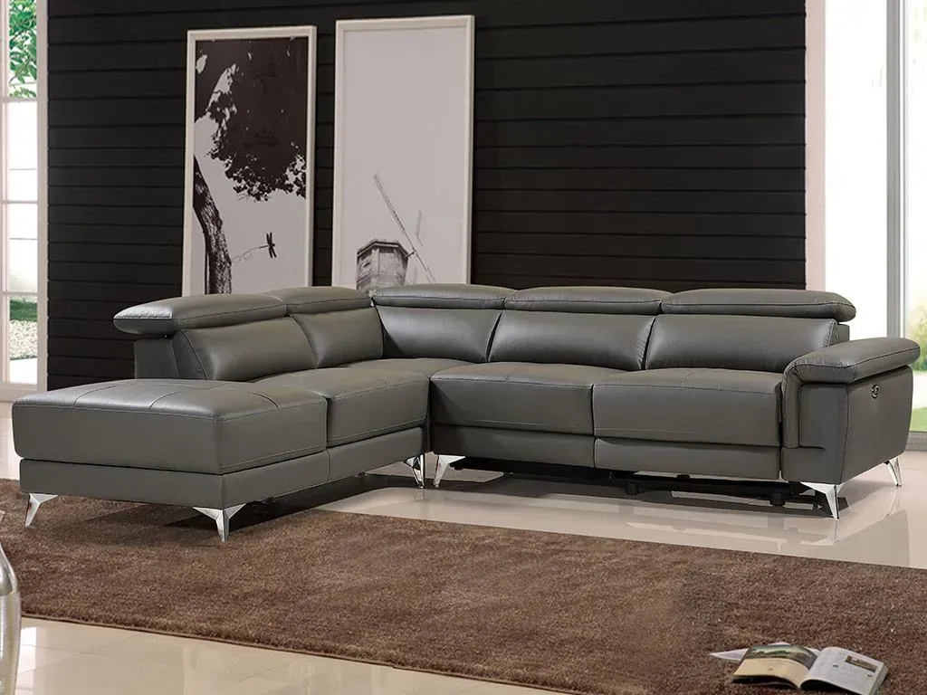 Relaxsofa Ecksofa Leder elektrisch - Ecke Links - Anthrazit - PASCALINE