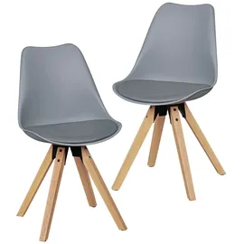 KADIMA DESIGN 2er Set Retro Esszimmerstuhl LIMA grau, Polsterstuhl Skandinavisch Rückenlehne, Küchenstuhl Kunstleder