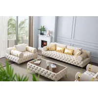 JVmoebel Wohnzimmer-Set, Luxus Sofagarnitur Set 3+1 Sitz Stoff Garnitur Sofa(Ohne Couchtisch) beige|weiß