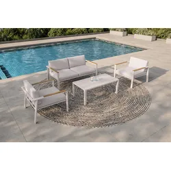 OUTFLEXX Gartenlounge, creme/weiß, Alu/Holzimitat, langlebiges Material, inkl. Kissen