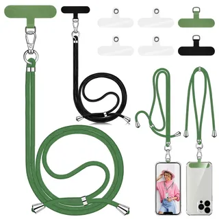 Eurtes 2 Stück Handykette Universal, Einstellbares Handyband zum Umhängen, Handyschnur Schlüsselband mit 6 Patch Geeignet Alle Smartphone, Handyhülle handy umhängeband Lanyard (Schwarz + Olivgrün)