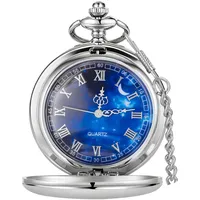 Tiong Taschenuhr, glatter Stahl, römische Ziffern, Vintage, Quarz, Taschenuhr mit Kette, Geschenk für Vatertag, Weihnachten, Geburtstag, 19 Silber, Klassisch