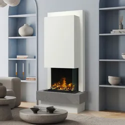 muenkel design Milano [moderner Design Elektrokamin Opti-myst]: Galaxy (Schiefer dunkelgrau) - Haube weiß - Mit Heizung