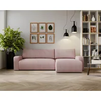 Kaiser Möbel, Ecksofa mit schlaffunktion, mit Bettkasten, Schlafsofa Argon, Designer Sofa, Modern Design Couch, Polsterecke, Freistehend, Zoom Stoff- Dicker Cord Rosa Ottomane Rechts