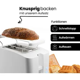 Clatronic Clatronic® Toaster 2 Scheiben | Toaster mit Auftau-/Aufwärm-/Schnellstoppfunktion | Toaster mit Brötchenaufsatz | Toaster weiß