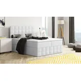 Boxspringbett MERA Premium, 2 Bettkästen, 140/160/180 x 200 cm + Topper T25, H3 - Weiss: Madryt 120