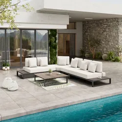 Loungegarnitur Silvano Weiß Metall/Outdoorstoff +Abdeckung