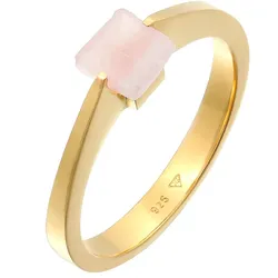 Elli PREMIUM Ring Solitär Rosa Quarz Edelstein Viereck 925 Silber 60 Damen 