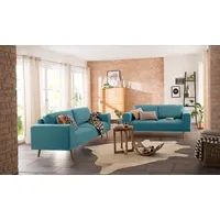 3-Sitzer HOME AFFAIRE "Lasse", blau (petrol), B:239cm H:84cm T:89cm, Struktur fein( 100% Polyester), Filzoptik (100% Polyester), Luxus-Microfaser (100% Polyester), Sofas, im scandinavischem Stil mit Holzfüßen