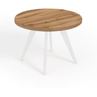 Runder Ausziehbarer Tisch für Esszimmer, LORA, Loft-Stil, Skandinavische, Durchmesser: 100 / 150 cm, Farbe: Eiche Wotan / Weiß
